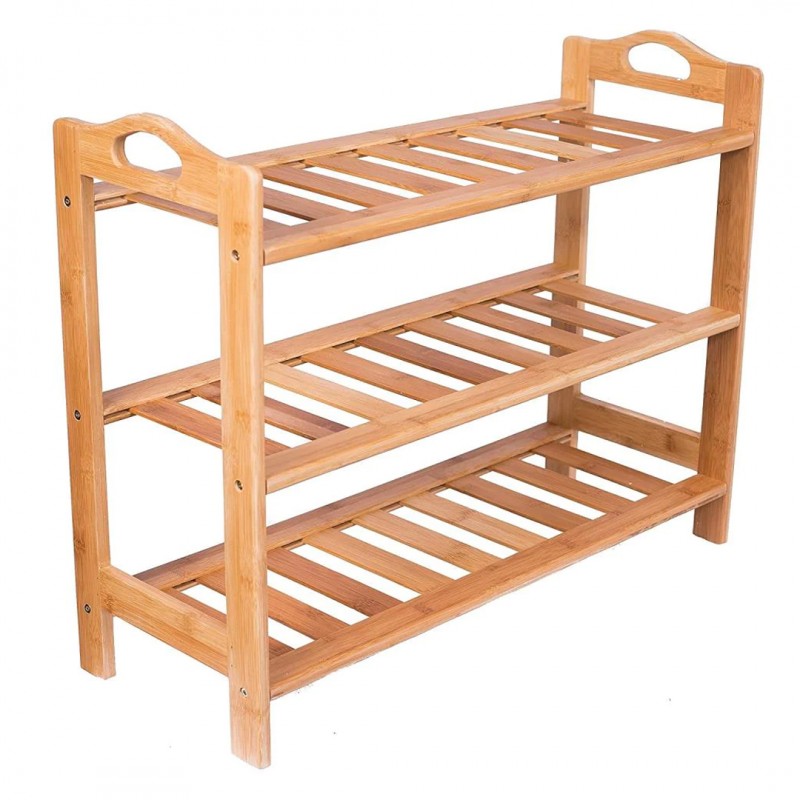 Bamboo 3 Tier Wooden Solid Wood Shoe Rack Organizer