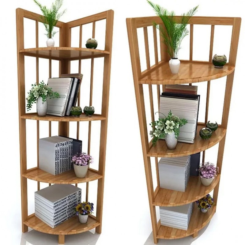 Corner Cabinet Wood Clapboard Shelf Racks 04 Tier 