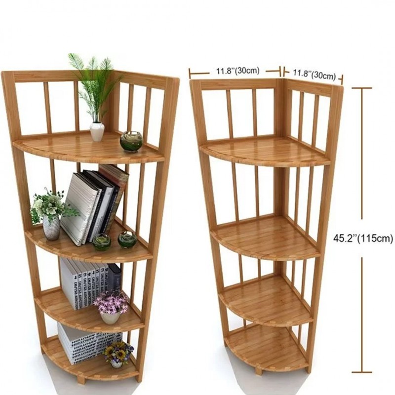 Corner Cabinet Wood Clapboard Shelf Racks 04 Tier 