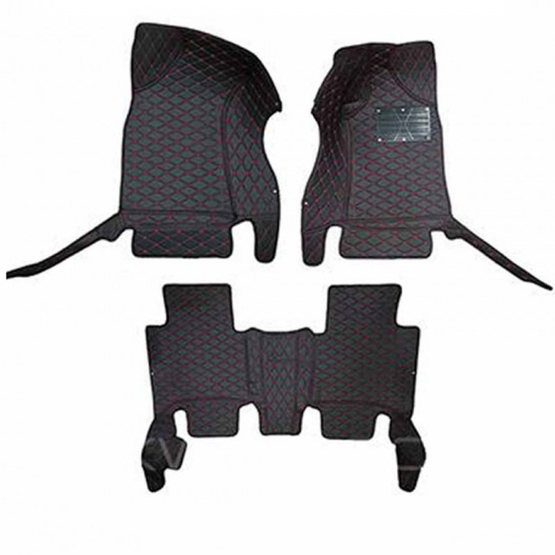 7D Luxury Floor Mats Black & Red Stitching For Toyota Fortuner 2016-2019
