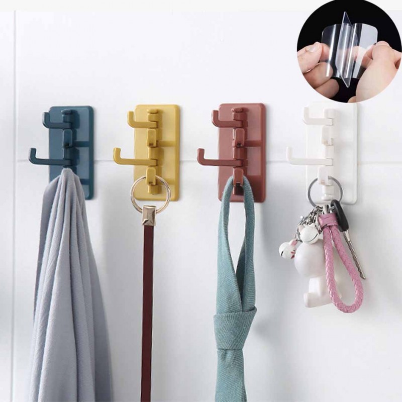 Wall Hangers 4 Hooks Rotating 180 Degree Super Sticky Pack of 04