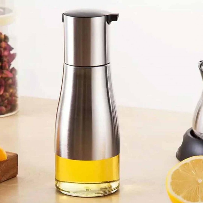 Pack of 2 - 320ml Stainless Steel Glass Oil Bottles Portable Kitchen Oil Dispensers