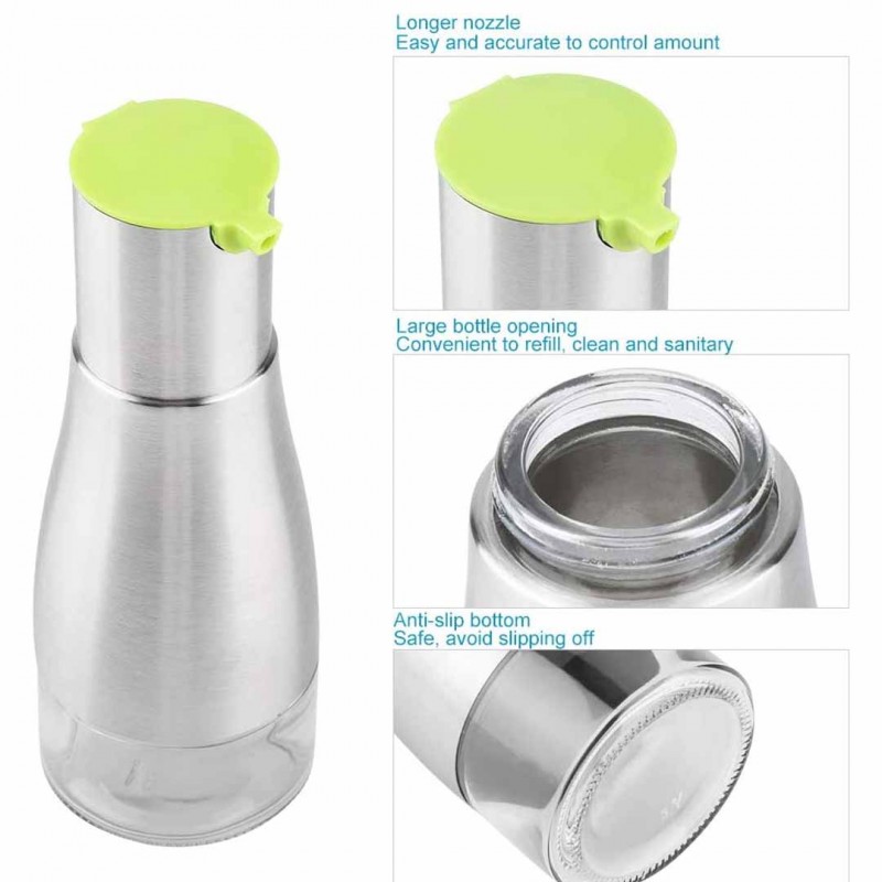 Pack of 2 - 320ml Stainless Steel Glass Oil Bottles Portable Kitchen Oil Dispensers