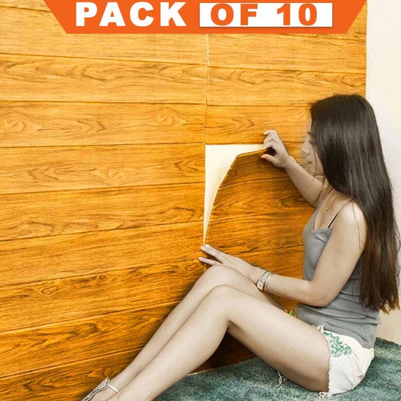 3D Self Adhesive Wall Stickers Wood Pack Of 10