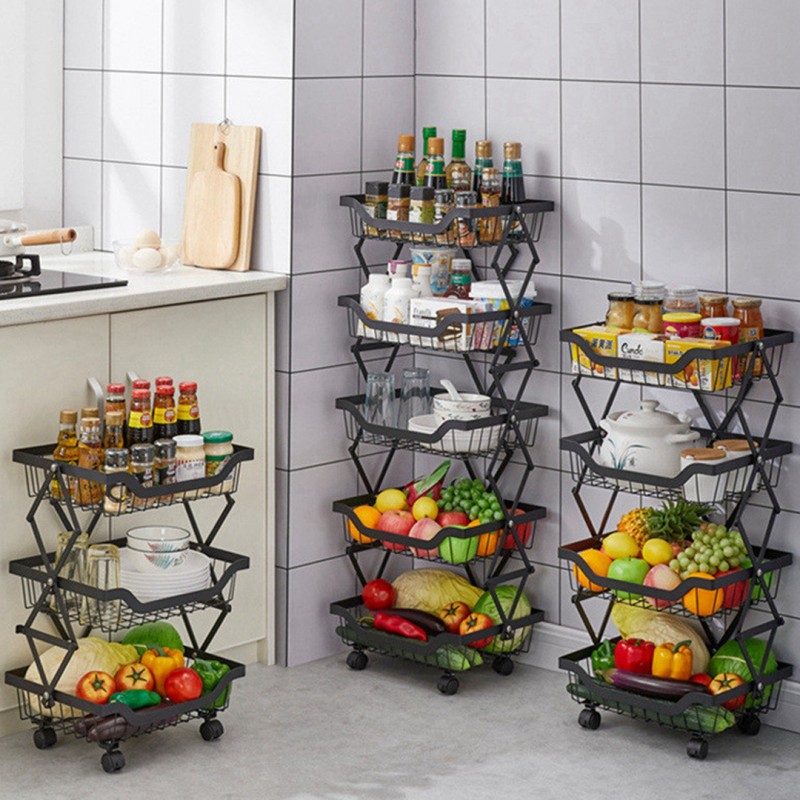 Adjustable 5 Layer Storage Trolley Shelf Bathroom Kitchen Organizer Cart Rack