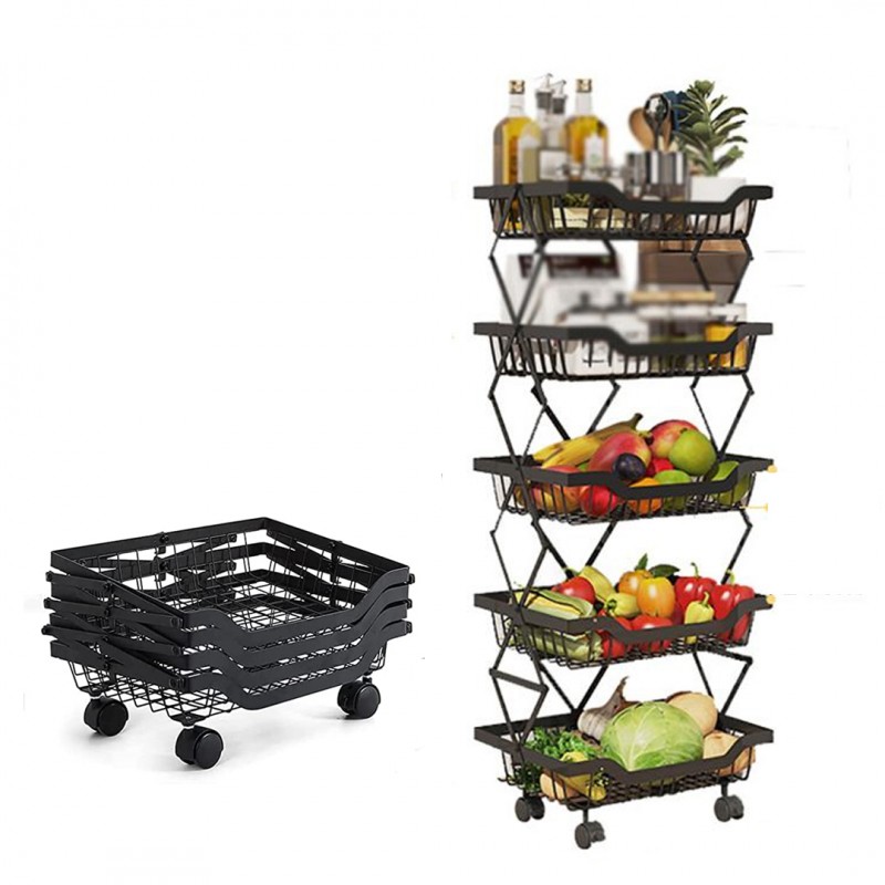 Adjustable 5 Layer Storage Trolley Shelf Bathroom Kitchen Organizer Cart Rack