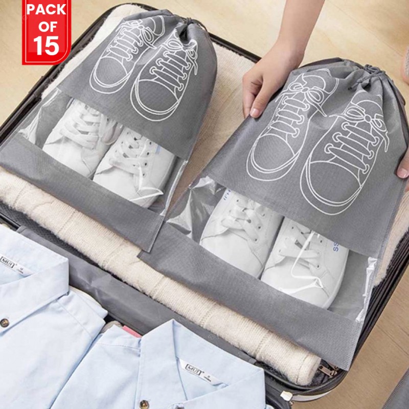 Shoes Drawstring Storage Bag Non-Woven Travel Portable Bag Pack Of 15