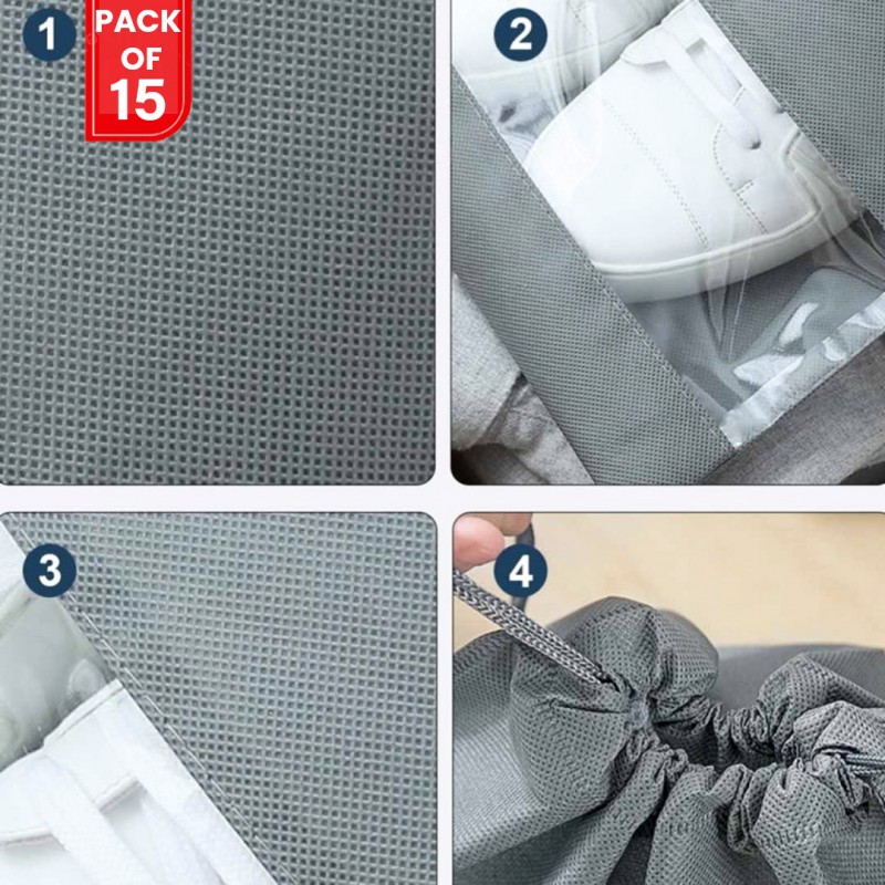 Shoes Drawstring Storage Bag Non-Woven Travel Portable Bag Pack Of 15