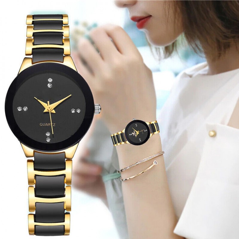 Analogue Gold Black Dial Women Watch