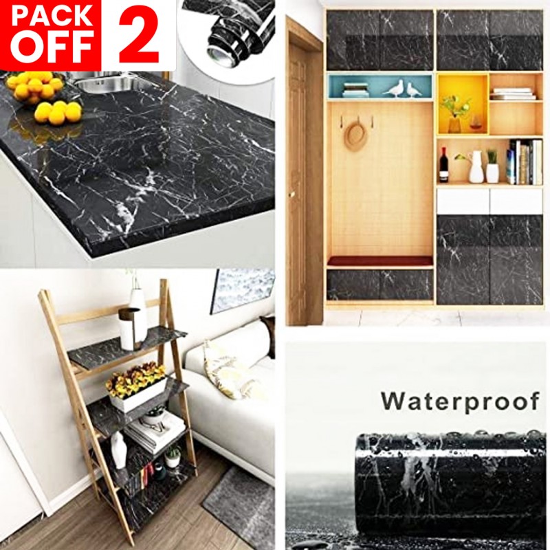 Black Marble Self Adhesive Wallpaper Pack Of 02