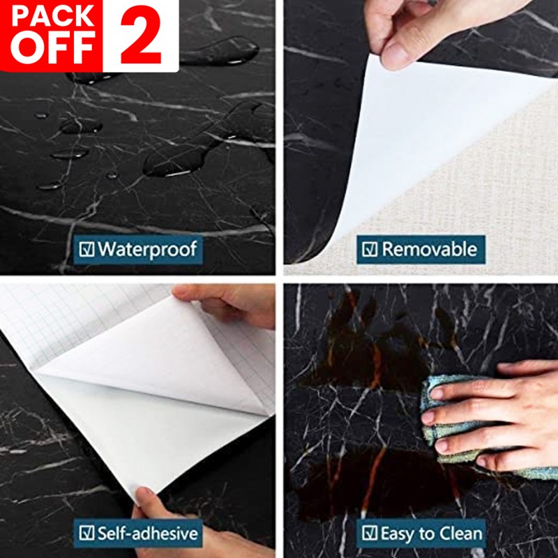 Black Marble Self Adhesive Wallpaper Pack Of 02