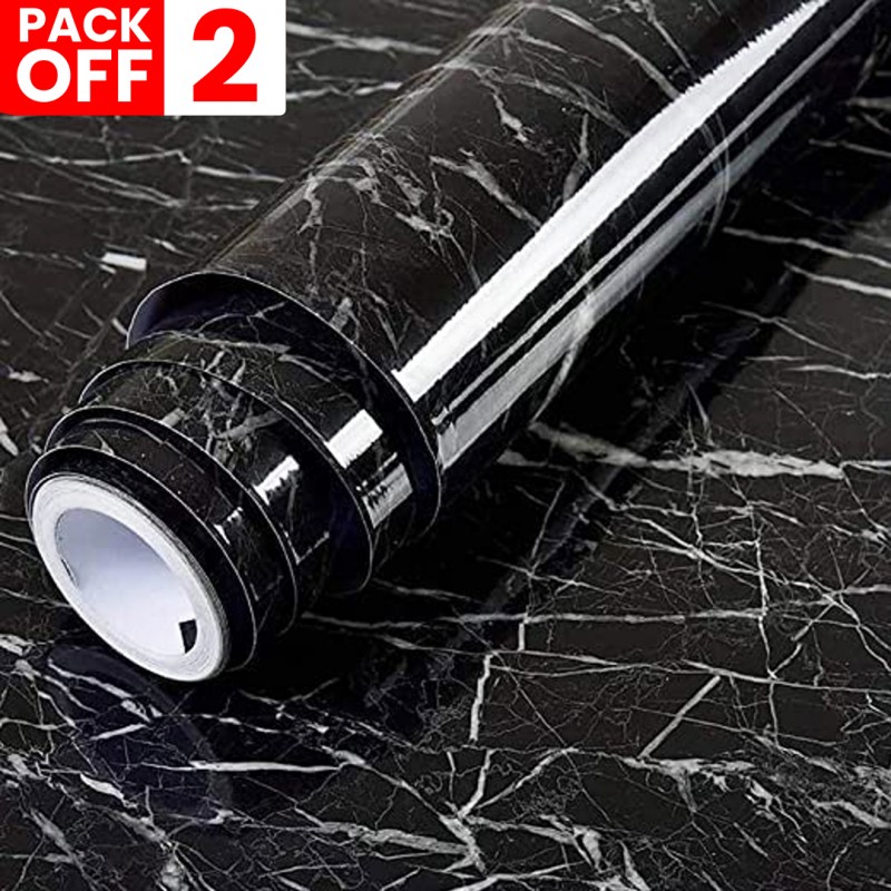Black Marble Self Adhesive Wallpaper Pack Of 02