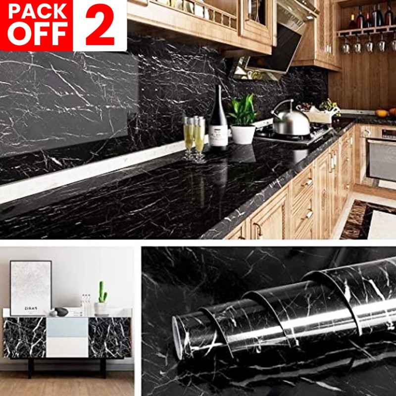 Black Marble Self Adhesive Wallpaper Pack Of 02