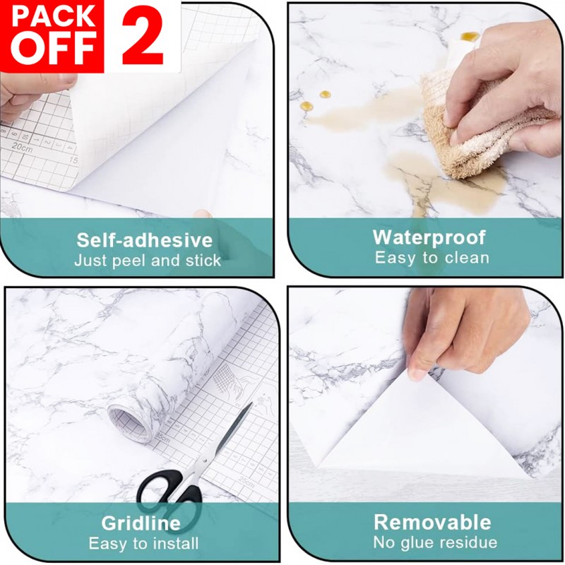White Marble Self Adhesive Wallpaper Pack Of 02