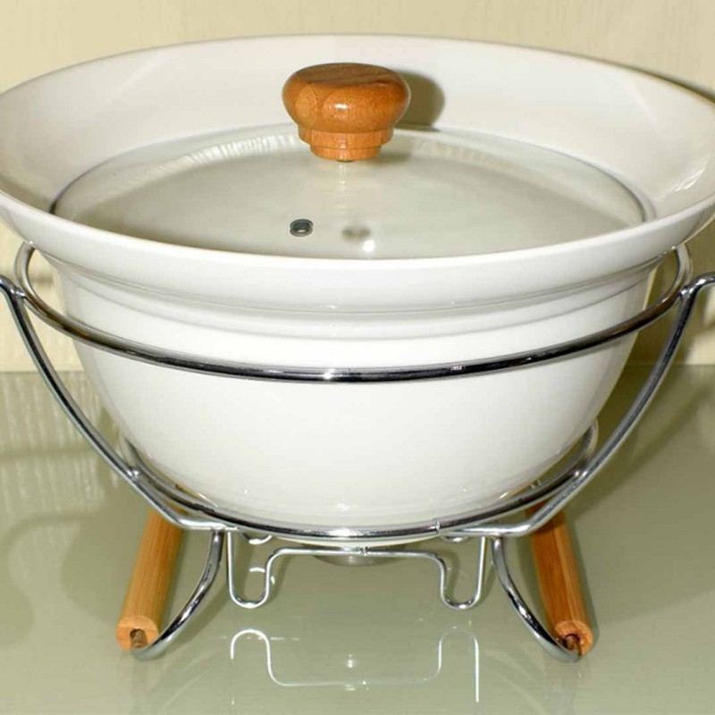 Ceramic Pot With Wooden Handle Steel Stand