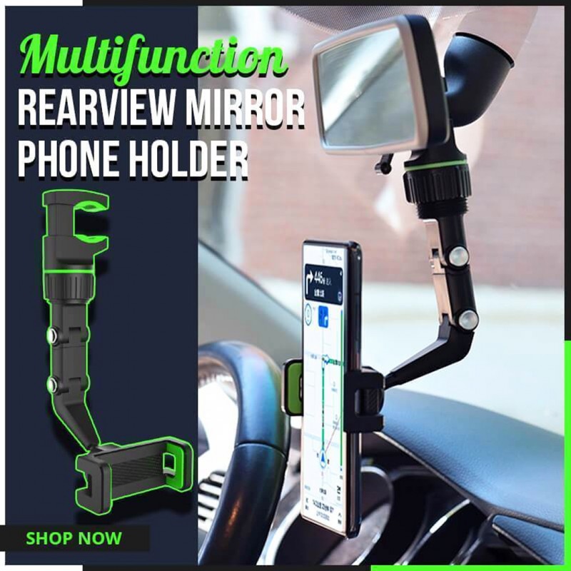 Multifunctional Rearview Mirror Phone Holder, 360° Rotatable