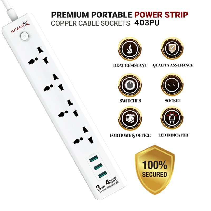Premium Portable Power Strip 403pu 4-Socket + 3 USB Ports for Ultimate Convenience