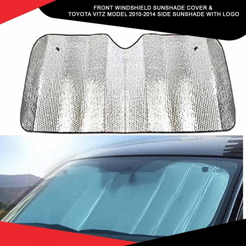 Front Windshield Sunshade Cover &  Toyota Vitz Model 2010-2014 Side Sunshade With Logo Pack Of 02
