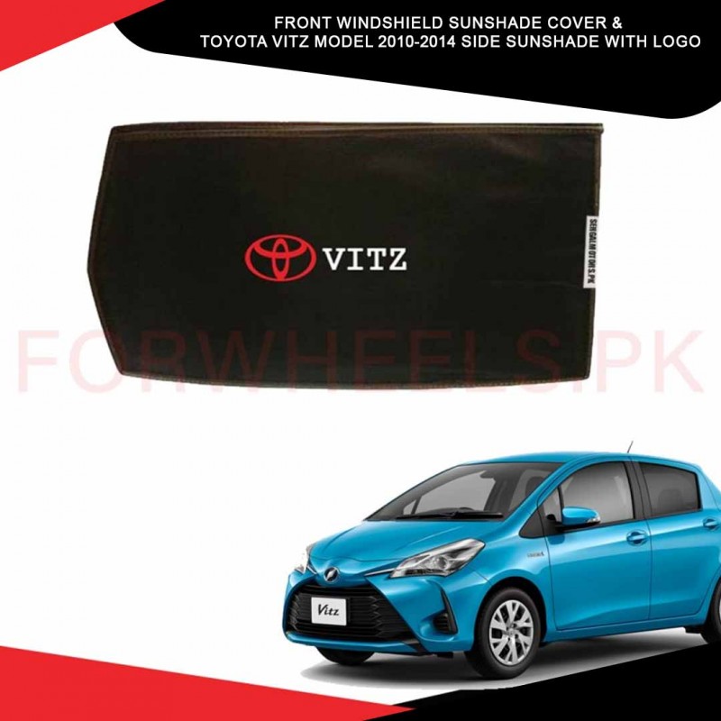 Front Windshield Sunshade Cover &  Toyota Vitz Model 2010-2014 Side Sunshade With Logo Pack Of 02