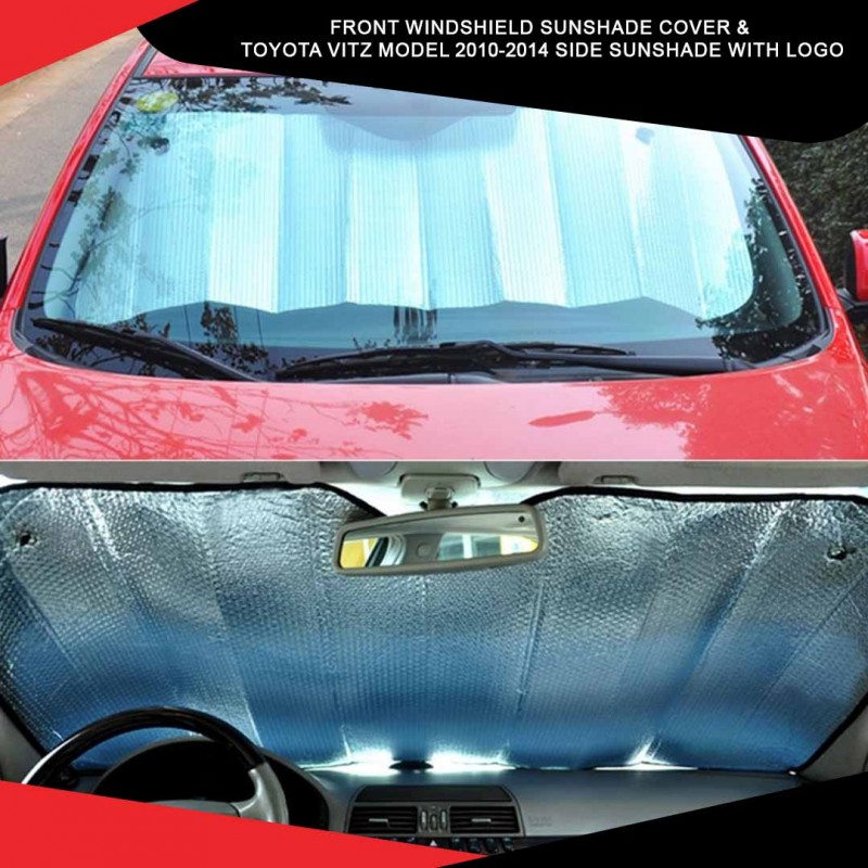 Front Windshield Sunshade Cover &  Toyota Vitz Model 2010-2014 Side Sunshade With Logo Pack Of 02