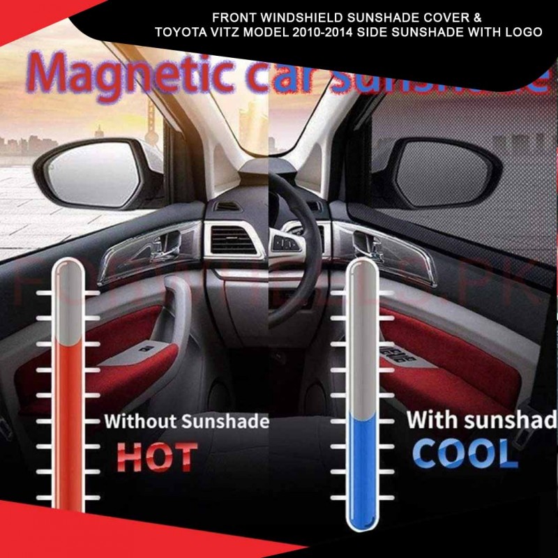 Front Windshield Sunshade Cover &  Toyota Vitz Model 2010-2014 Side Sunshade With Logo Pack Of 02
