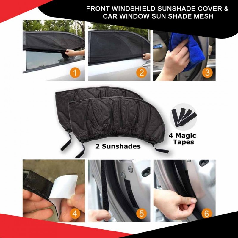 Front Windshield Sunshade Cover &  Car Window Sun Shade Mesh Pack Of 02
