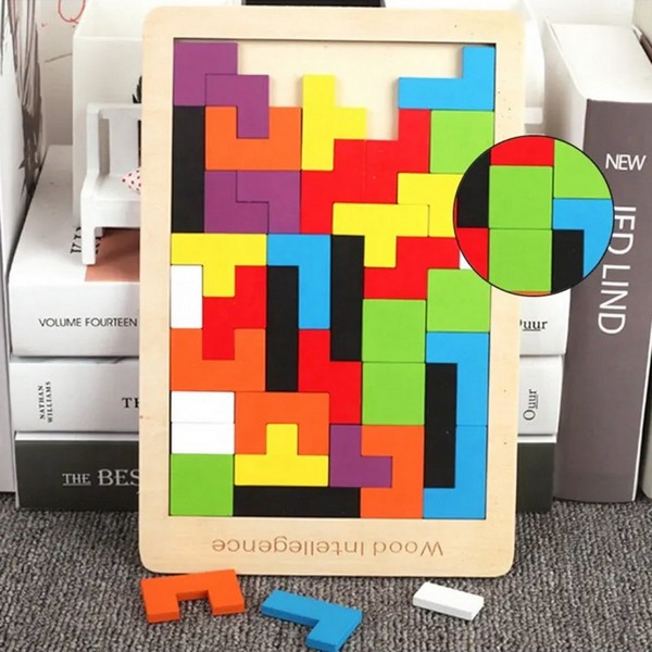 5 Tangram Holzpuzzles – Tetris-Style – Macaron-Farben – 10 X 10 Cm – Für Kinder Und Erwachsene