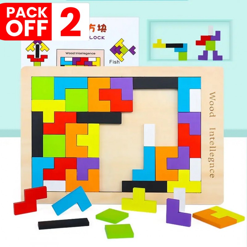 Wooden Tetris Tangram Puzzle Pack of 2