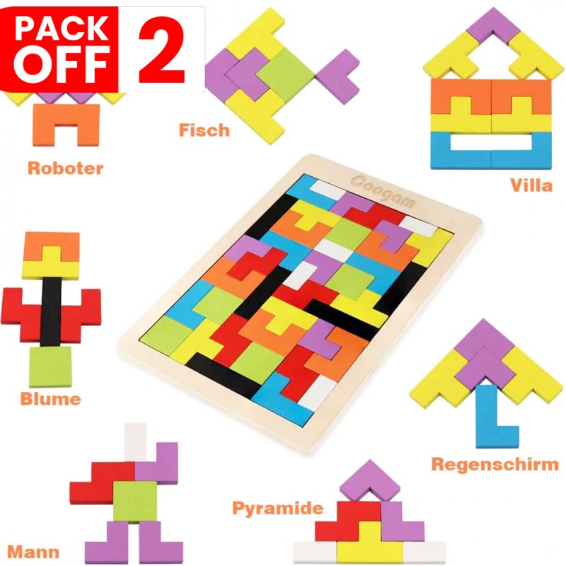 Wooden Tetris Tangram Puzzle Pack of 2
