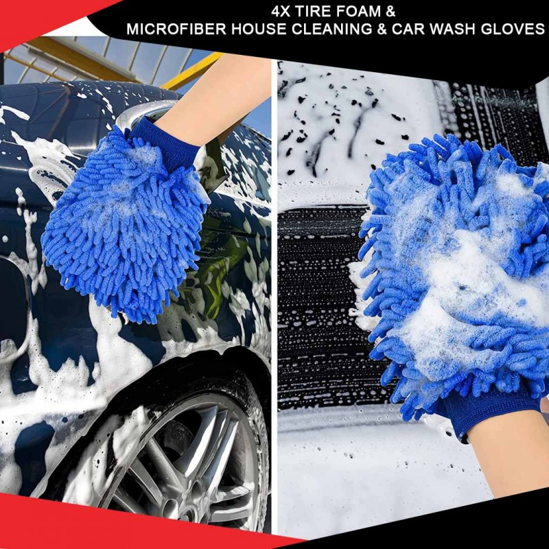 4x Tire Foam &  Microfiber House Cleaning & Car Wash Gloves Pack Of 02