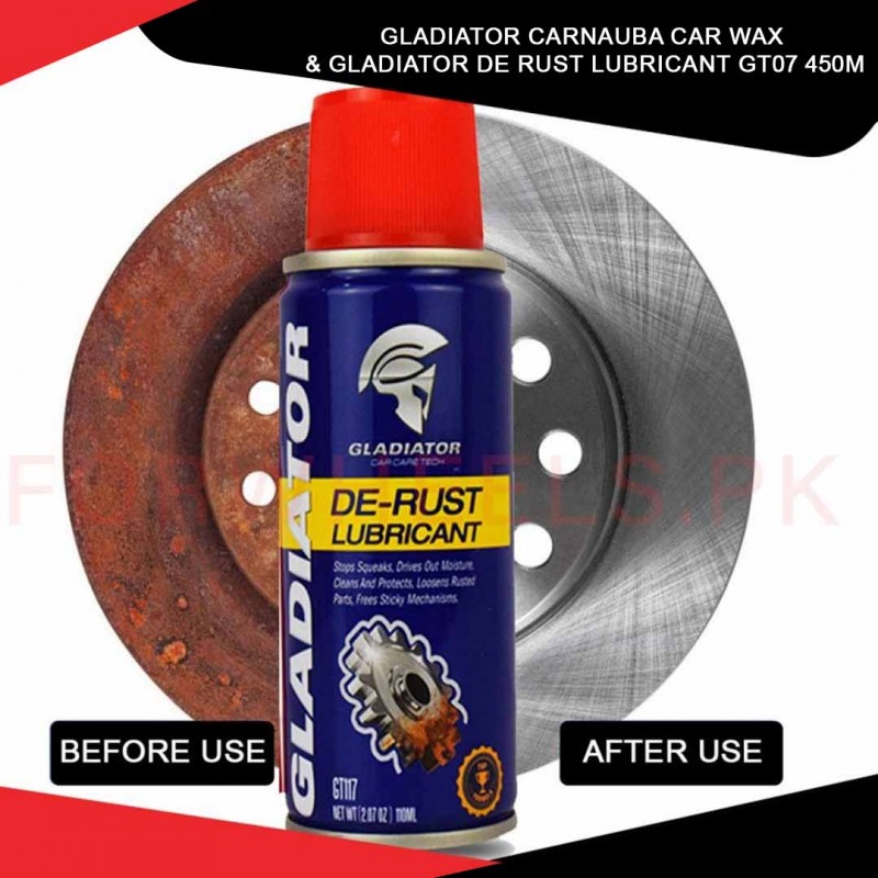 Gladiator Carnauba Car Wax  & Gladiator De Rust Lubricant Gt07 450m Pack Of 02