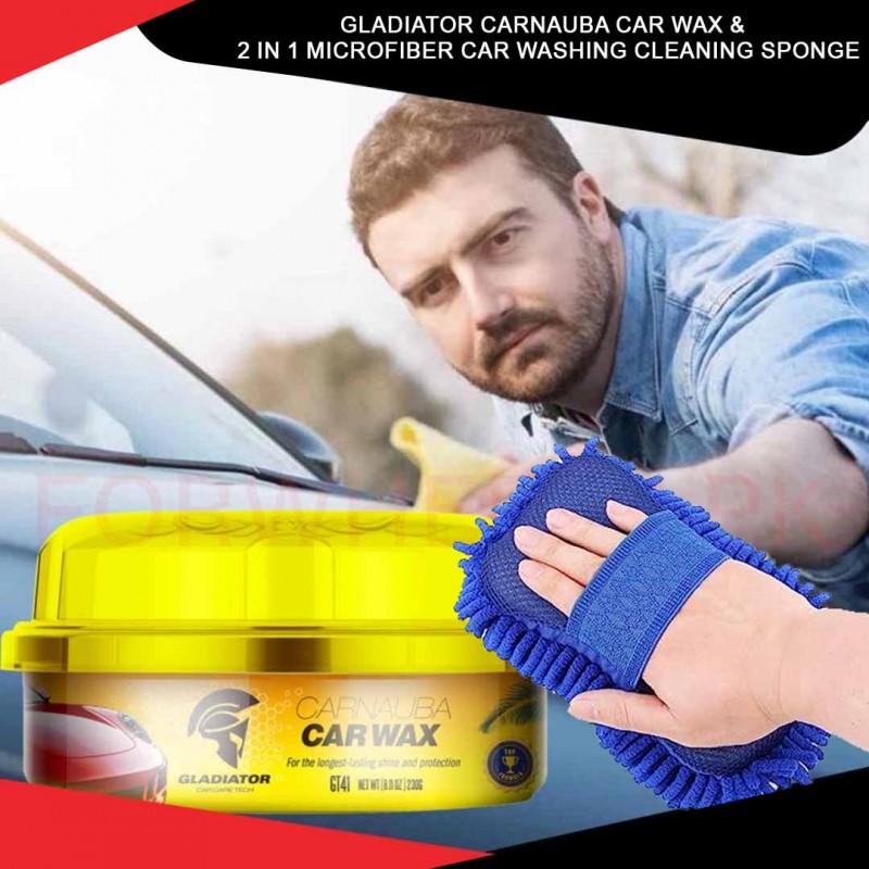 Gladiator Carnauba Car Wax & 2 In 1 Microfiber Car Washing Cleaning Sponge