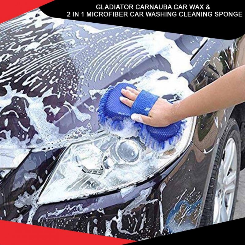 Gladiator Carnauba Car Wax & 2 In 1 Microfiber Car Washing Cleaning Sponge