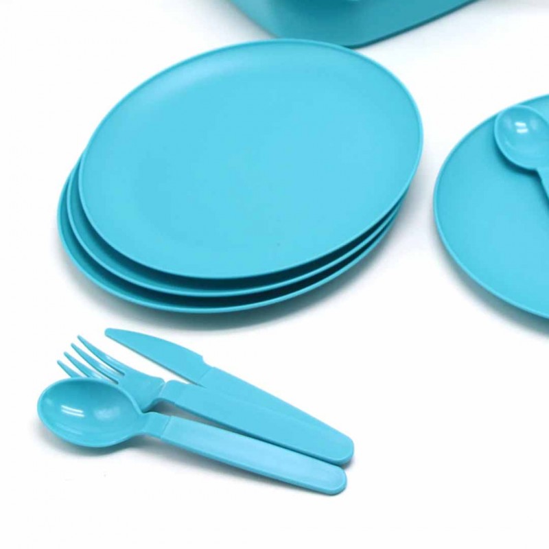 Camping Mess Kit 4 Person Dinnerware Set with Portable Box