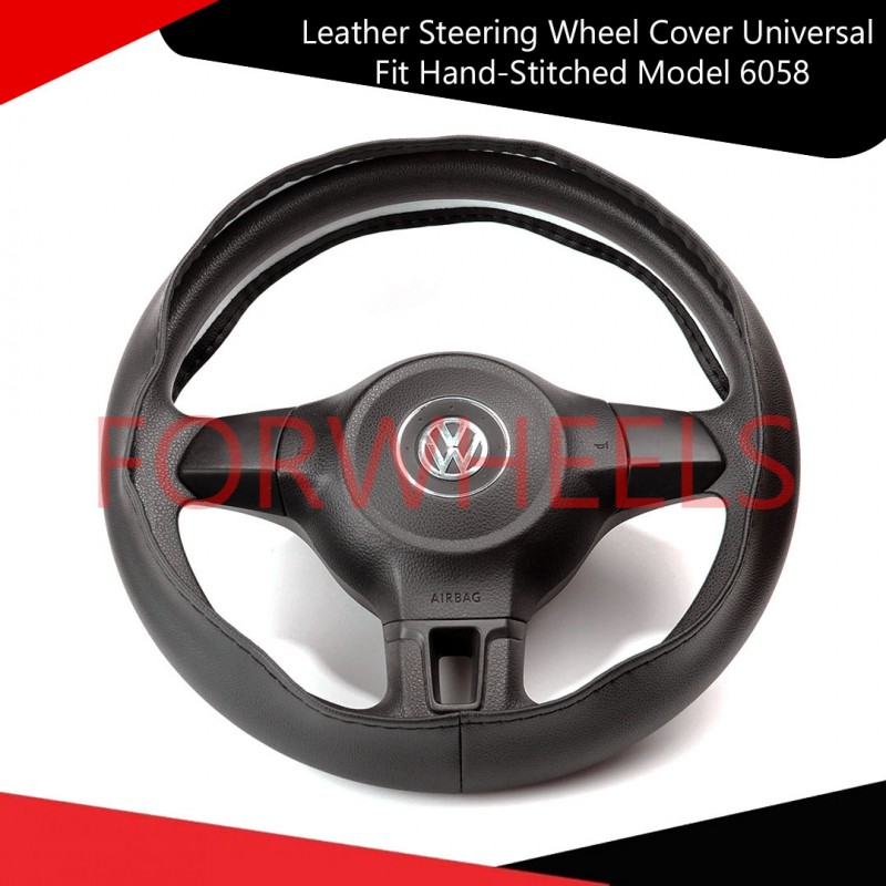 Beige Leather Steering Wheel Cover Universal Fit Hand-Stitched Model 6058