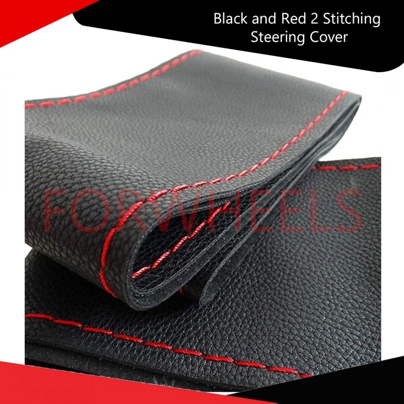 Black and Red 2 Stitching Steering Cover Premium Quality & Style