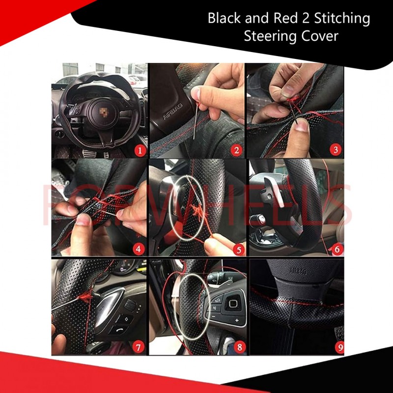 Black and Red 2 Stitching Steering Cover Premium Quality & Style