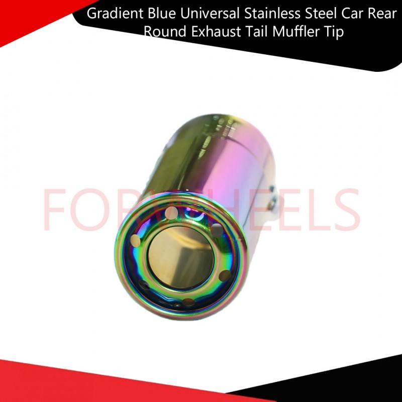 Gradient Blue Universal Stainless Steel Car Rear Round Exhaust Tail Muffler Tip