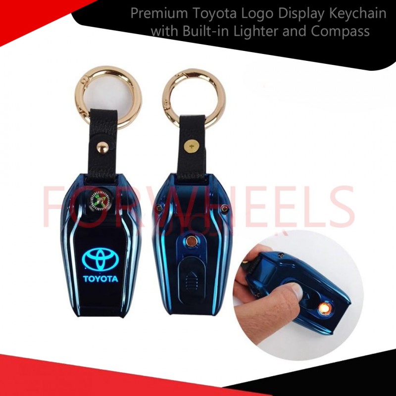 Premium Toyota Logo Display Keychain with Built-in Lighter and Compass