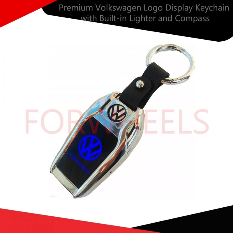 Premium Volkswagen Logo Display Keychain with Built-in Lighter and Compass