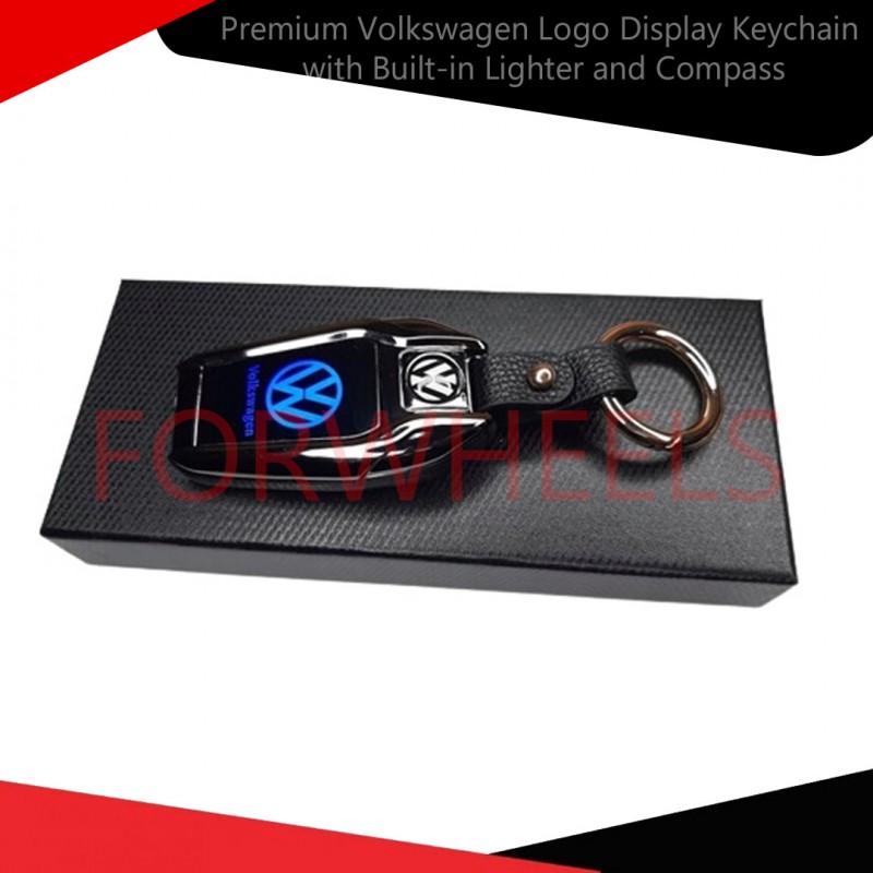 Premium Volkswagen Logo Display Keychain with Built-in Lighter and Compass