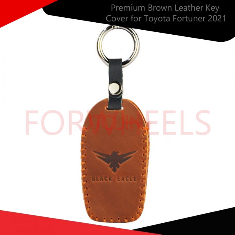 Premium Brown Leather Key Cover for Toyota Fortuner 2021