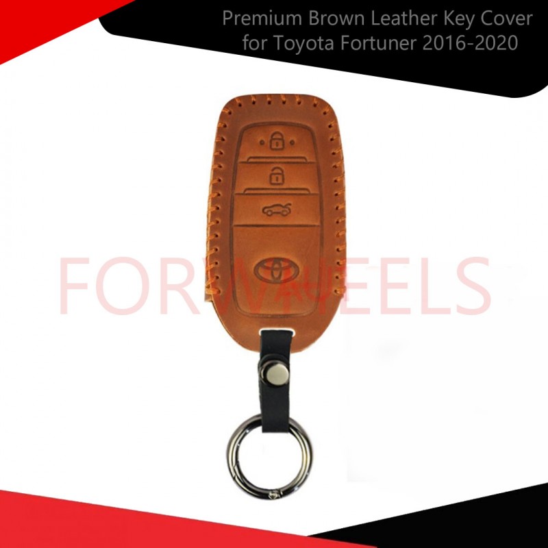 Premium Brown Leather Key Cover for Toyota Fortuner 2016-2020
