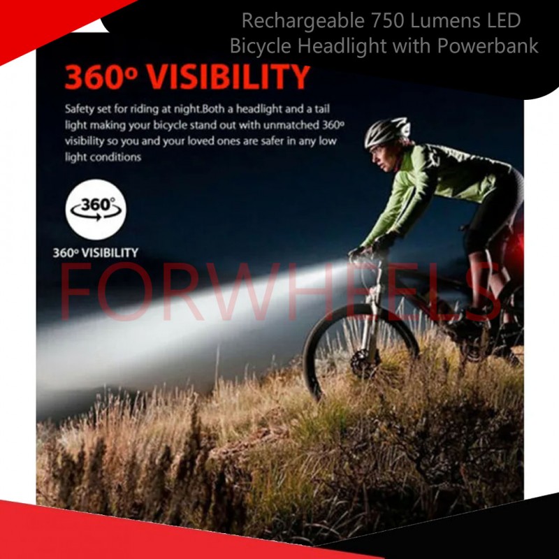 Rechargeable 750 Lumens LED Bicycle Headlight with Powerbank