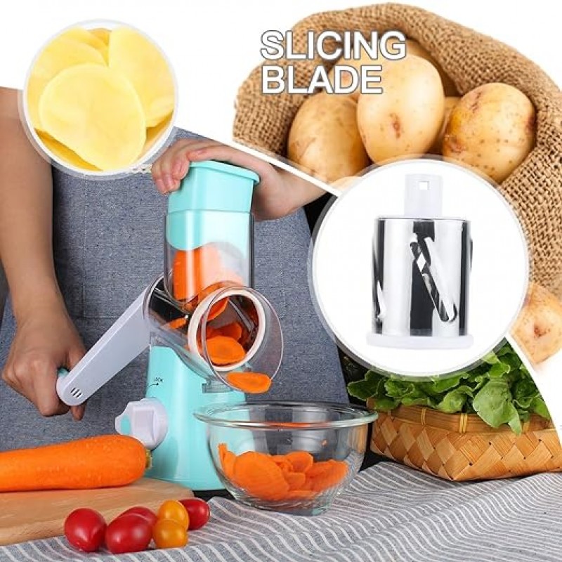 3 Blade Rotary Cheese Vegetable Slicer Effortless Food Preparation