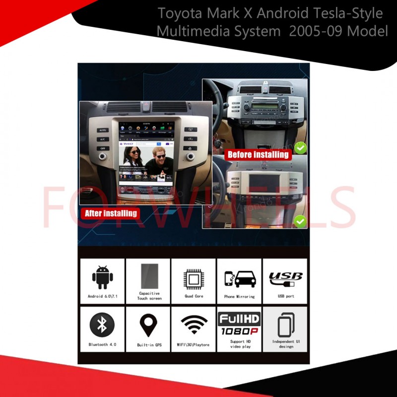 Toyota Mark X Android Tesla-Style Multimedia System  2005-09 Model