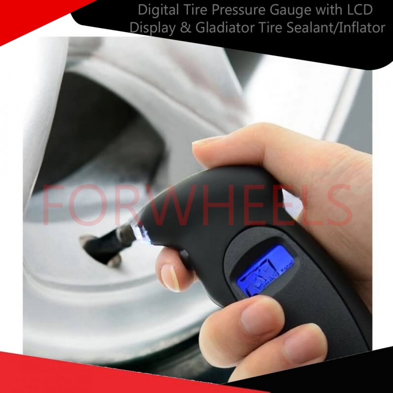Digital Tire Pressure Gauge with LCD Display & Gladiator Tire Sealant/Inflator Combo