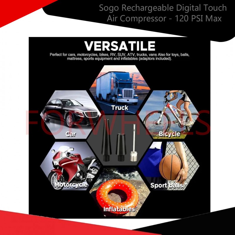 Sogo Rechargeable Digital Touch Air Compressor - 120 PSI Max