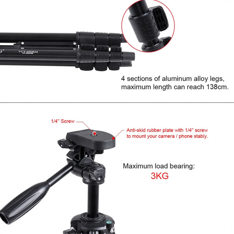 Yungteng Tripod Stand VCT680RM - Stable Photography Support | Shopright.pk
