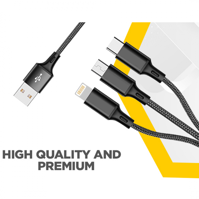 Versatile 3 in 1 Nylon Mobile Charging Cable Fast Charge Sync Cable